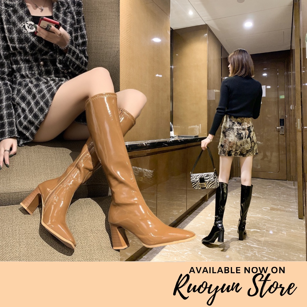 RYS - High Glossy Sepatu Boots Hak Tinggi Wanita Fashion Pesta / Jalan Jalan - Ori Import