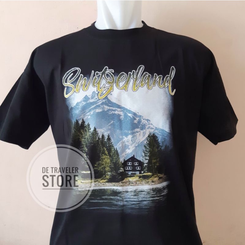 Kaos Souvenir Swiss Baju Negara Switzerland Hitam