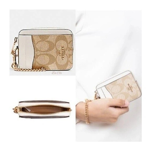 

hanya disini] Coach Zip Card Case Wallet Signature Khaki Chalk - New With Tag