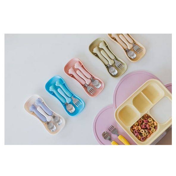 TGM Penguin Silicone Handled Baby Spoon And Fork Set With Case - Sendok Garpu Bahan Stainless Silicone Spoon Fork Todler