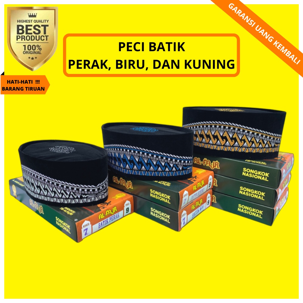Peci Songkok Kopiah Hitam Motif Batik Biru Murah Berkualitas untuk Anak dan Dewasa