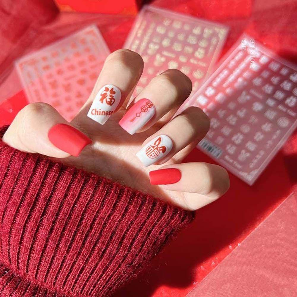 AUGUSTINA Augustina Stiker Kuku Imlek DIY Nail Art Fashion Bronzing Tahun Baru Nail Art Manicure Aksesoris Nail Art Dekorasi