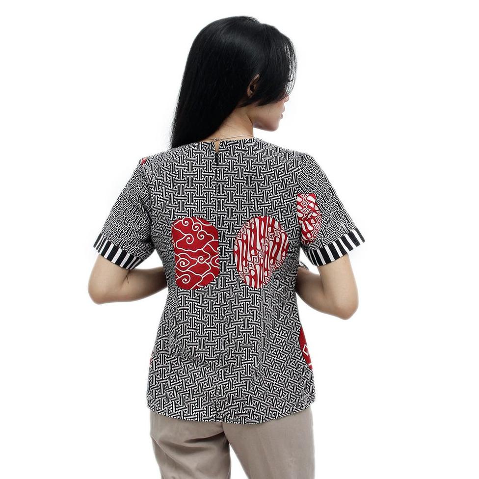 Boluse Batik WAnita - Atasan Batik - Blus Batik - Warna Merah Putih - Batik Wanita -S-M-L-XL-XXL-3L-