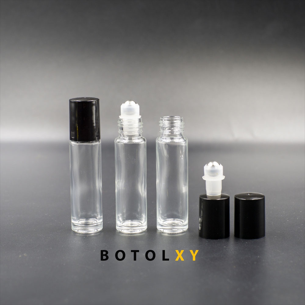 Botol Roll On 10ml Kaca Tebal Transparan Roller Besi - Parfum Refill