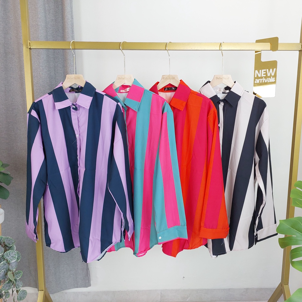 KEMEJA NOK BANGKOK OVERSIZED MOTIF SALUR FASHION WANITA IMPORT BANGKOK