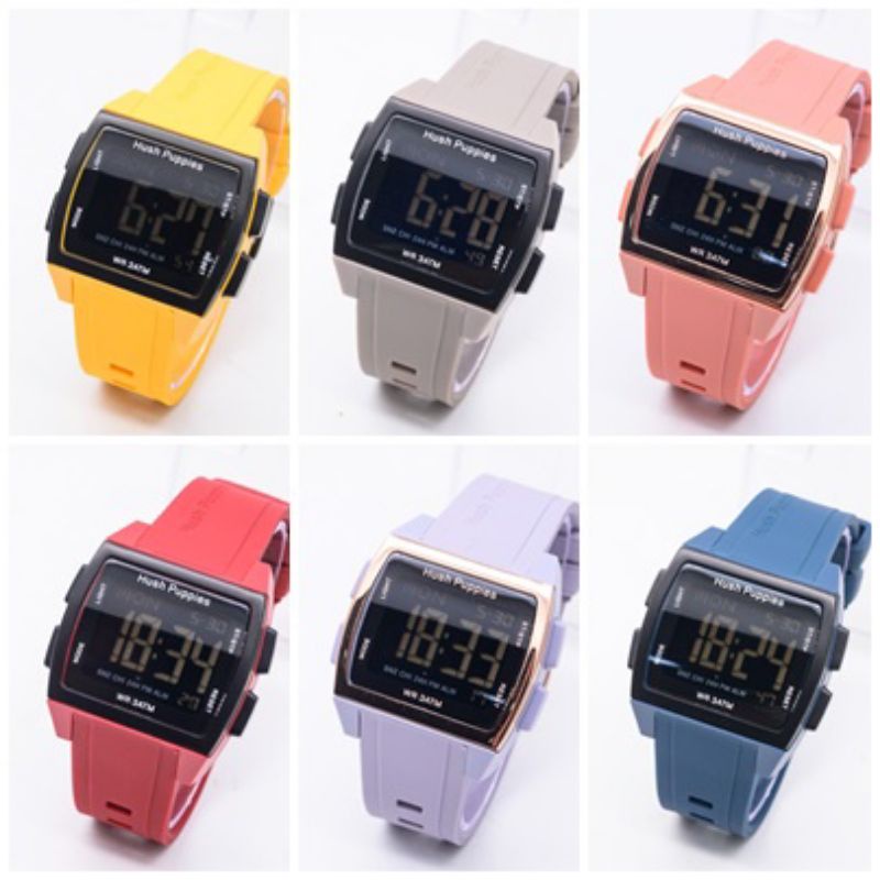 (Cod)Jam Tangan Unisex Hushpuppies Hp 2111 Digital Anti Air Strap Rubber/Karet(Dikirim Jakarta)