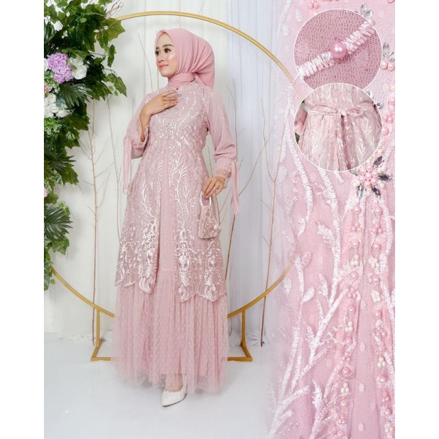 Permata Olshop / Kebaya Gamis Ayudia JN / Gamis Brukat Tulle Modern Terbaru /Kebaya Kondangan /Gamis Pesta Mewah / Gamis Modern / Gamis Payet