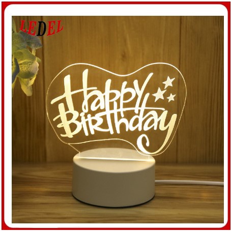 Lampu Hias LED 3D motif Happy Birthday Transparan Lampu Tidur 3D lampu pajang HBD (3 warna cahaya lampu)