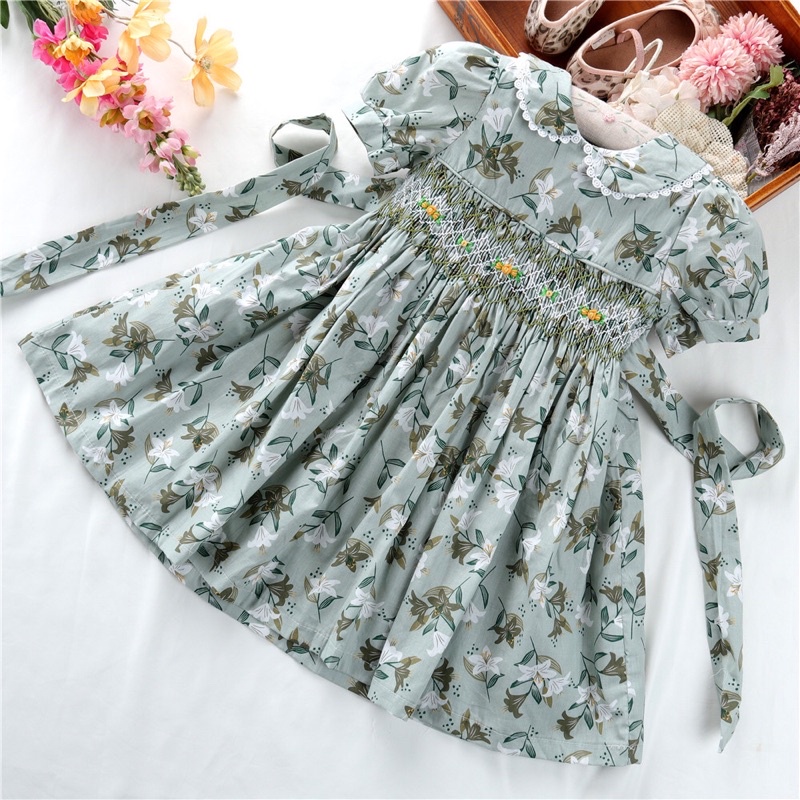 (PREMIUM) Dress Anak Motif / Baju Bayi Motif / Baju Anak Perempuan / Eve Hand Smocked Dress