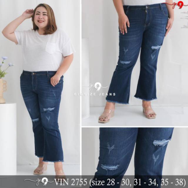 AJCJEANS CELANA JEANS WANITA JUMBO SOBEK BIGSIZE VIN RIPPED CUTBRAY PREMIUM KUALITAS IMPORT BKK