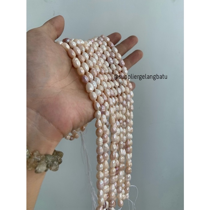 Mutiara Air Tawar asli mix warna 8 x 12mm oval lavender white peach