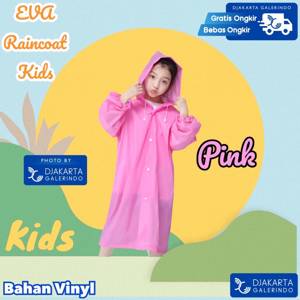Jas Hujan EVA Anak Kids Tebal Bahan Vinyl Raincoat Topi light Weitght Ringan Pria Wanita
