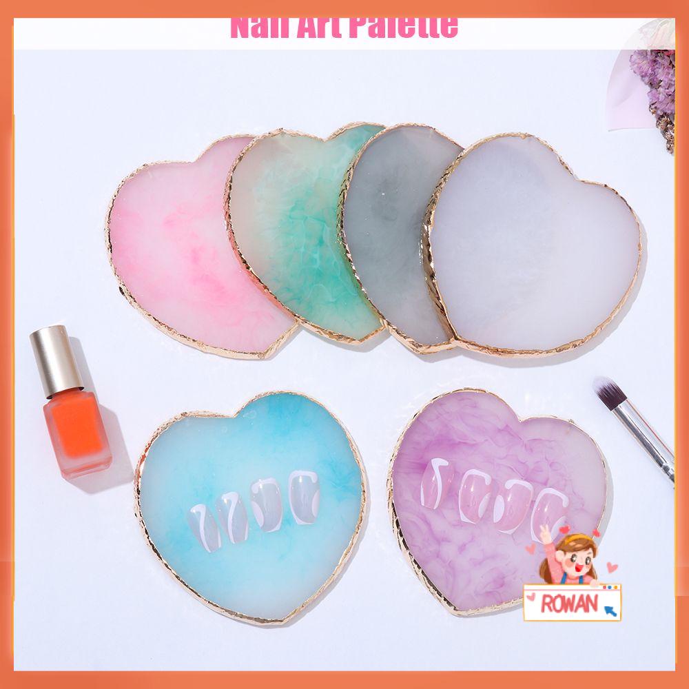 R-flower Nail Art Palette Bentuk Hati Batu Resin Goyang Rak Kuku Palsu Foundation Mixing Nail Art Plate Tips