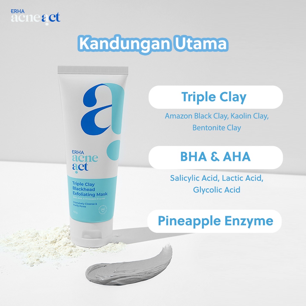 ERHA Acneact Triple Clay Blackhead Exfoliating Mask - Masker Komedo Wajah