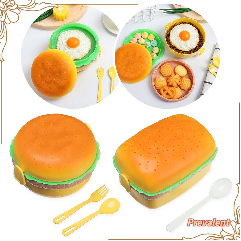 Preva Kotak Makan Lunch Box Anak Sekolah Hamburger Garpu Food Container