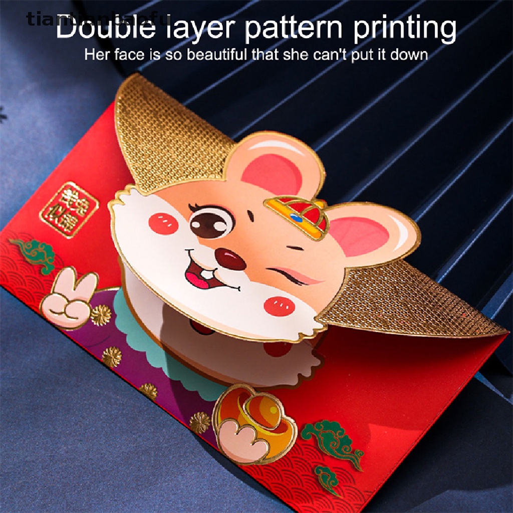 [tiantianbaofu] 4pcs Amplop Merah Amplop Lucu Hongbao 2023tahun Baru Festival Musim Semi Kantong Merah Paket Uang Keberuntungan Kartun Hadiah Tas Butik