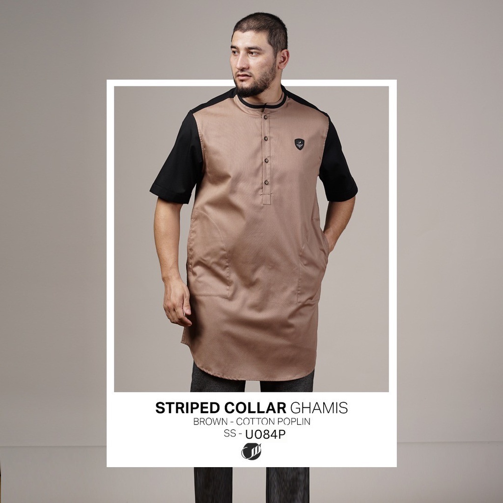 SAMASE Striped Collar Ghamis U084P Gamis Pria Dewasa Lengan Pendek Baju Terbaru Samase