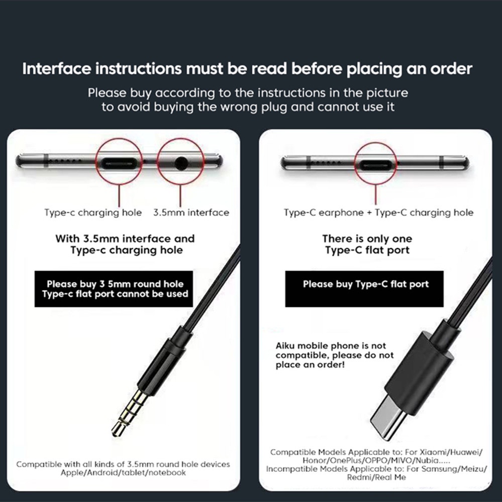 Tipe-c/3.5mm Headphone Kabel USB In-Ear Headset Dengan Mikrofon Wired Band Pengenalan Posisi Pendengaran Headset Untuk Game Sport Musik