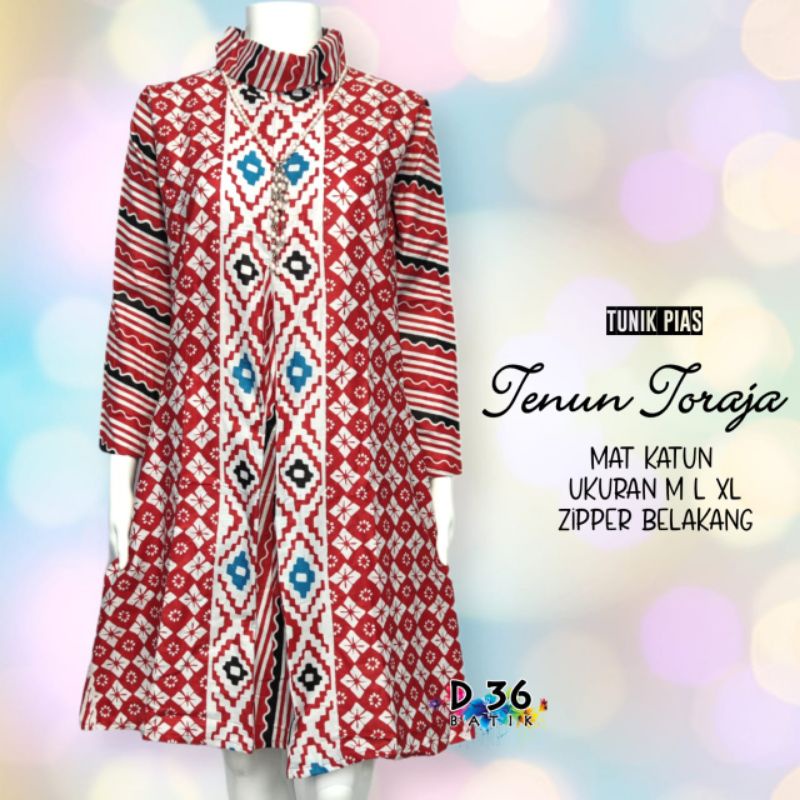 Tunik katun halus murah santika motif tenun toraja atasan baju batik wanita ibu remaja cewek cewe seragam seragaman kerja kantor kuliah pabrik btc solo cantik adem bagus nikahan keran corak fashion hits keren HQ berkualitas simple modern muslimah