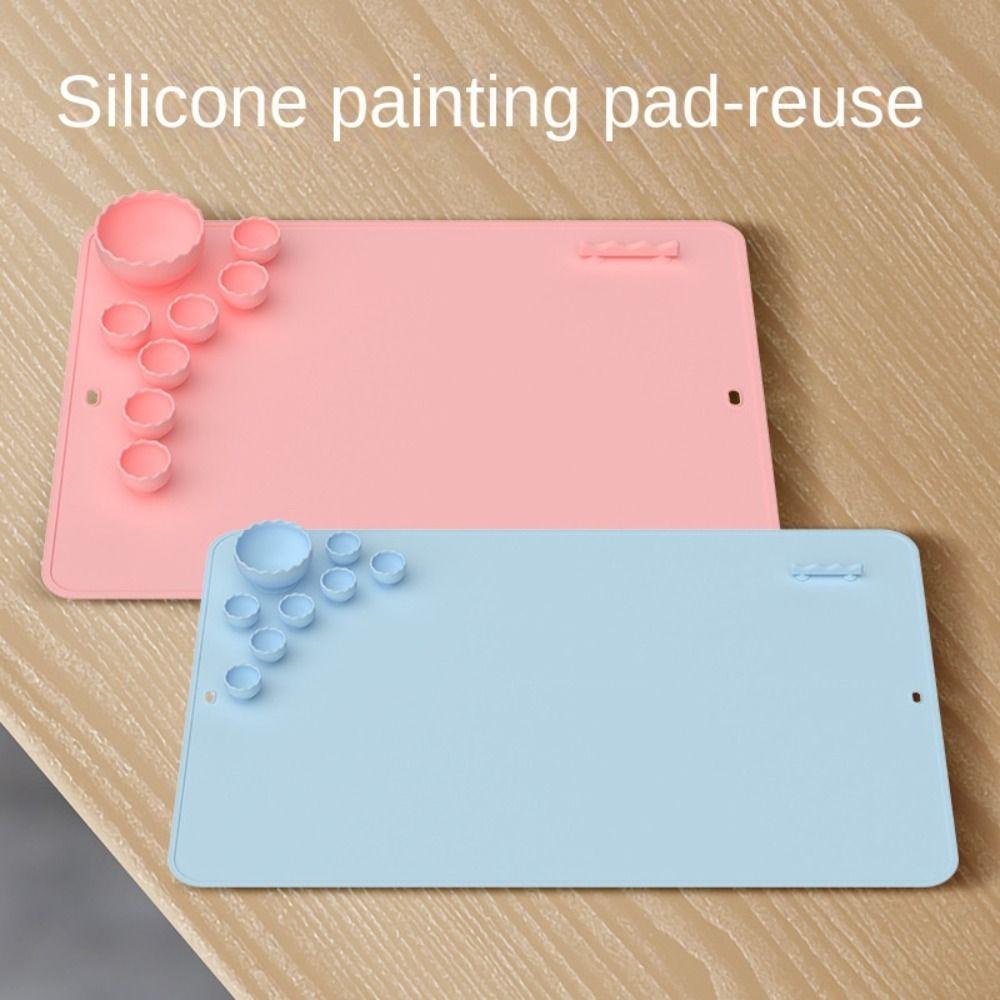 R-FLOWER Silicone Painting Mat Art Non-Stick Watercoloring Stamping Artist Mats Creater Mat with Water Cup and Paint Holder