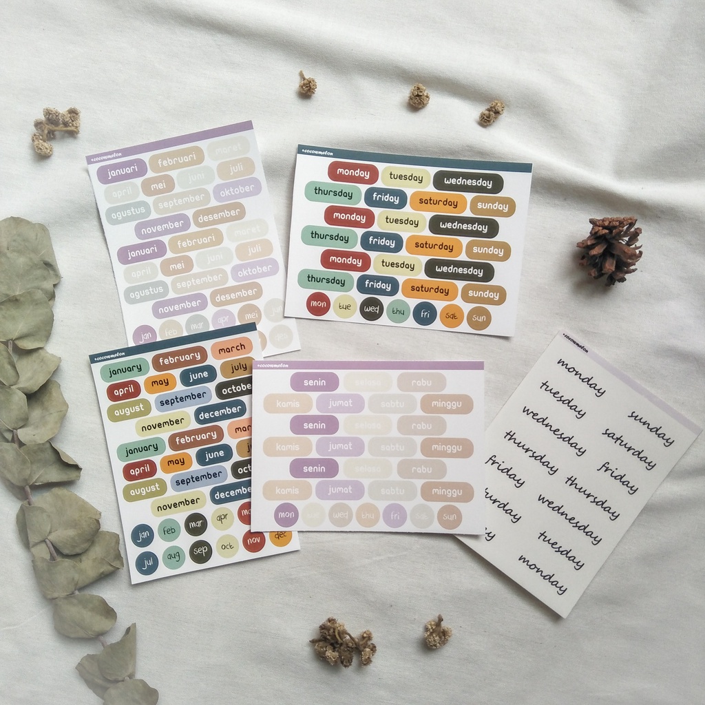 

Stiker Vinyl Monthly / Daily Planner / Stiker Hari Minggu Bulan / Sticker Journal / Scrapbook
