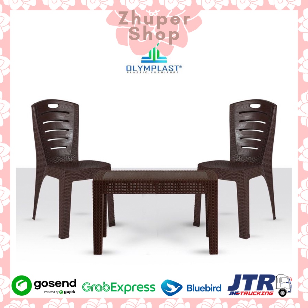 1 Set 2 Kursi teras Santai Plastik Olymplast OL 203 + Meja kotak olymplast / Meja Panjang olymplast