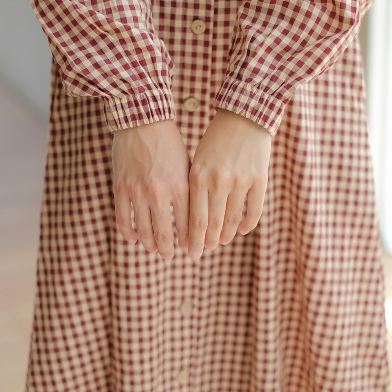 Emma Dress / Gamis Katun / Gamis Katun Motif Kotak Kotak / Gamis Kancing / Dress Katun Motif Kotak