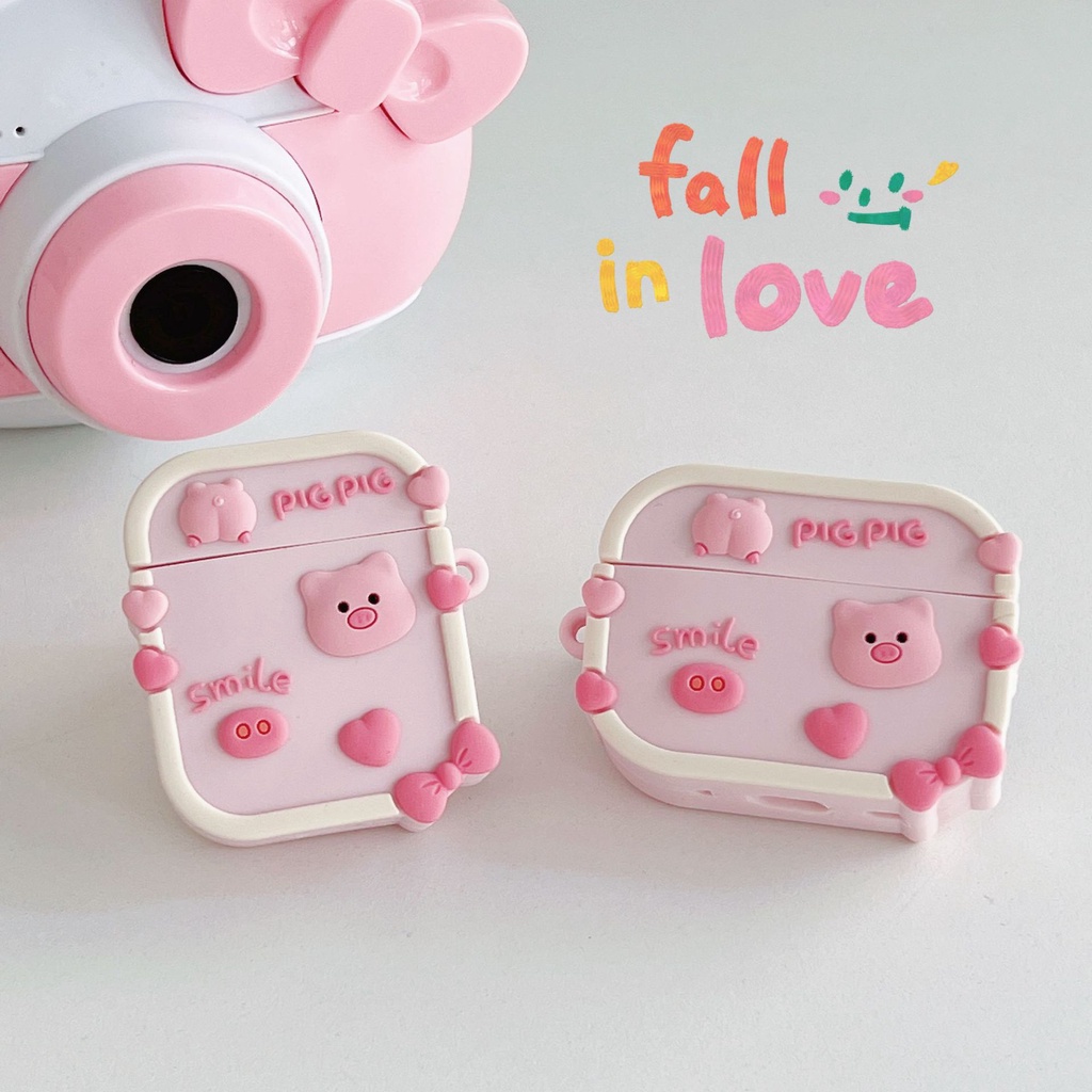 INPODS 3d Pink Pig Persegi Berbentuk Kartun Lucu Bluetooth Earphone Case Cover Untuk Airpods1 2 3 Pro Airpods3 I12 i13 Inpods12 13 Pro