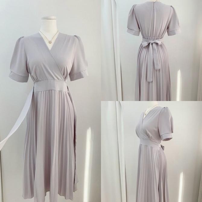 Citora Dress Korean Vintage Casual Midi Flare Plisket Pleated Korea