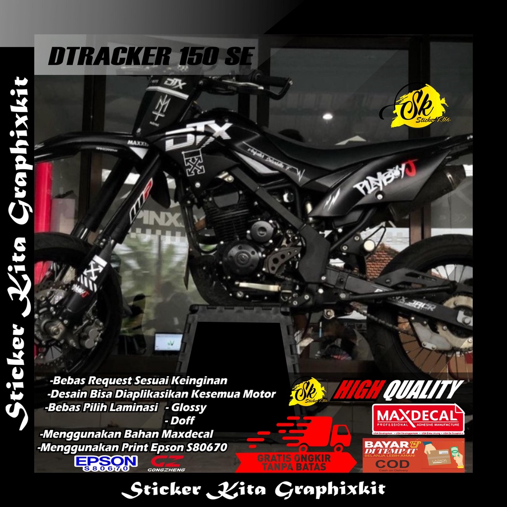 MJ 0318 DECAL STICKER FULLBODY MOTOR DTRACKER 150 SE SUPERMOTO HITAM DOFF SIMPEL BEBAS REQUEST