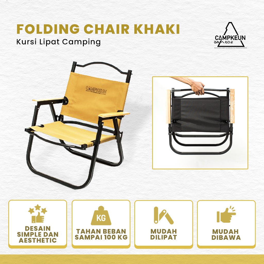 CAMPKEUN FOLDING CHAIR Khaki KURSI LIPAT CAMPING (Tipe 15) READY STOCK - kursi lipat outdoor estetik