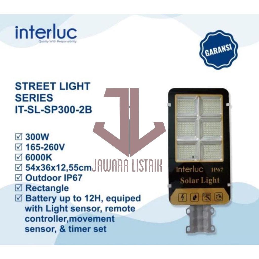 INTERLUC LAMPU PJU LED PANEL SOLAR 300W + REMOTE BERGARANSI
