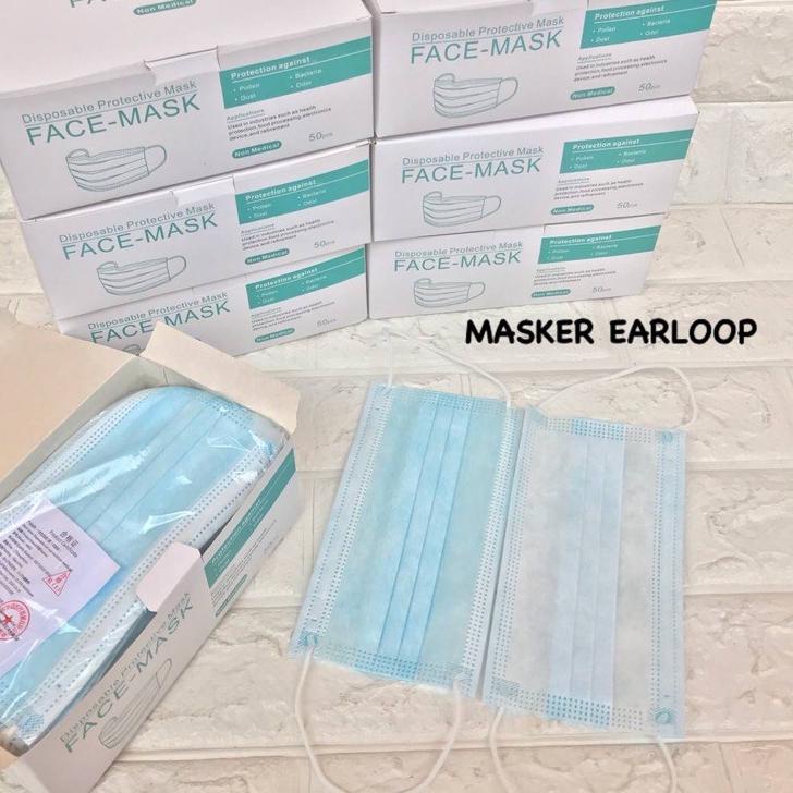 ㊖ MASKER 3PLY NON WOVEN EARLOOP HIJAB / MASKER NON MEDIS 1BOX ISI 50PCS TERMURAH ィ