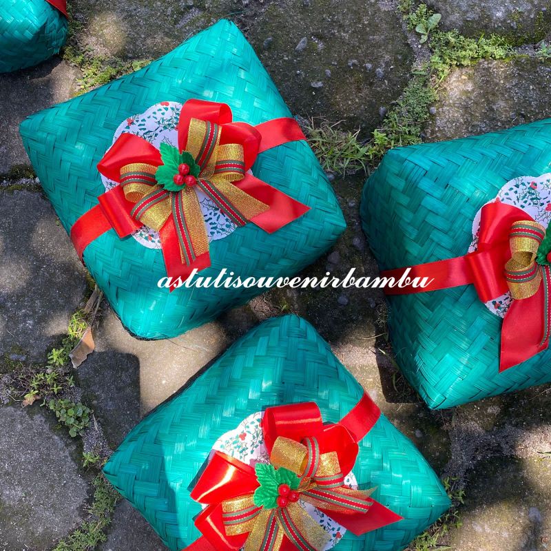 [ SPESIAL CHRISTMAS ] BESEK WARNA HIAS PITA NATAL | besek bambu murah | besek jogja | hampers natal