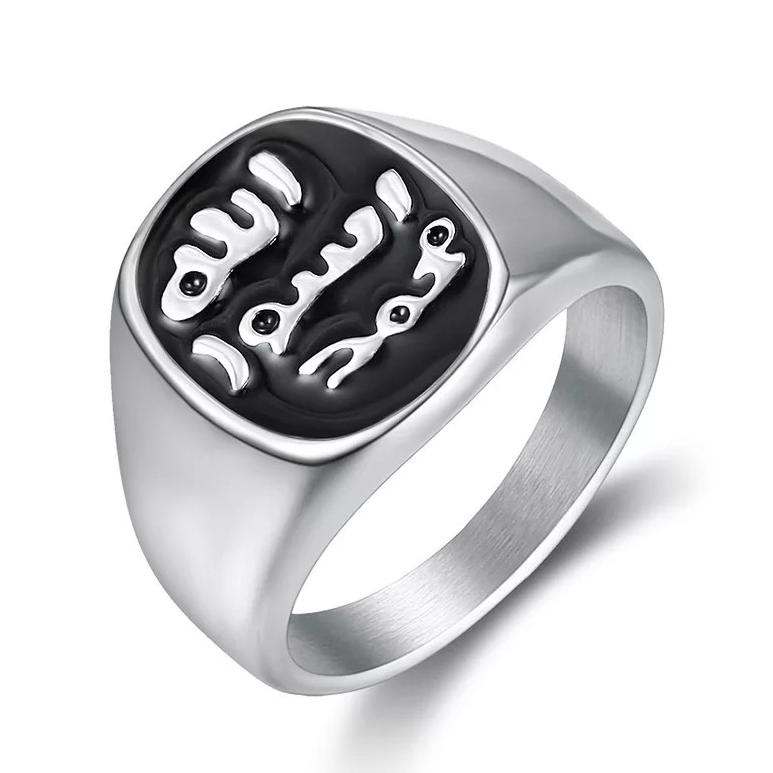 [KODE 6469] WYNG - Cincin Titanium Perak Replika Cincin Rosul Muhammad Muslim Islami Tauhid Ring Khotamun Nabi