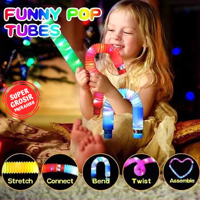 Mainan Anak Viral Light Up Pop Pipes Mainan Lampu Stick Pipa Selang Fidget Toy