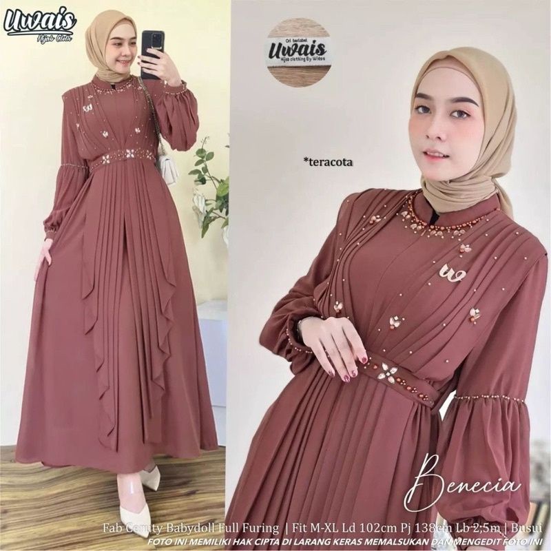 READY …!!!! fashion muslim pakaian muslim wanita  Benecia dress gamis ceruty babydoll aplikasi payet ready stok