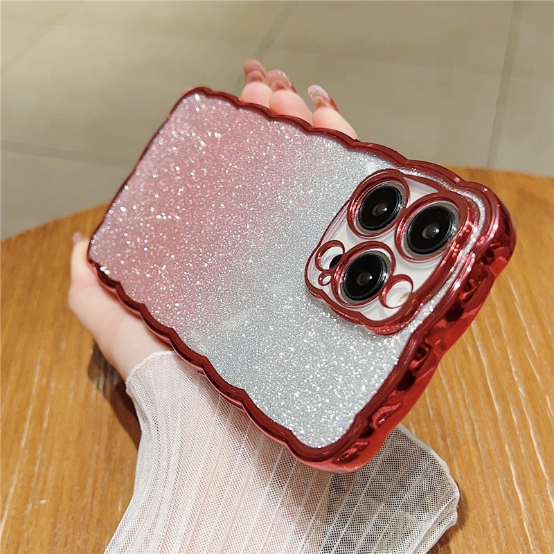 Luxury Silikon shiny soft shell phone case Kompatibel Untuk iphone 14 13 12 11promax wave border shockproof back cover casing