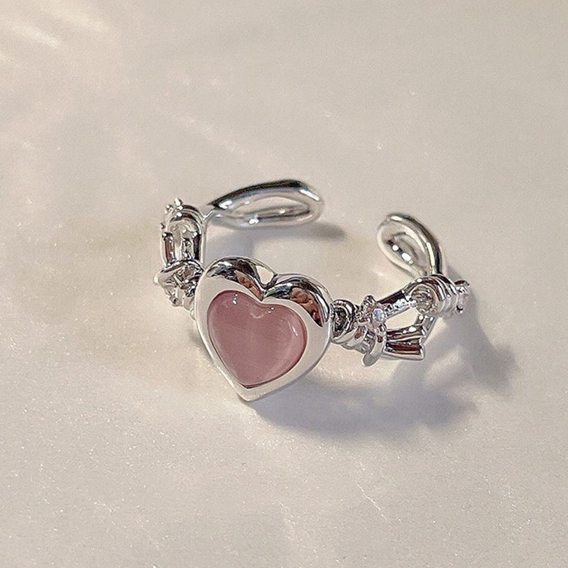 Cincin Fashion Hati Cat Eye Peach Heart Adjustable Women Design Premium Rings Hadiah Perhiasan Pesta Pernikahan