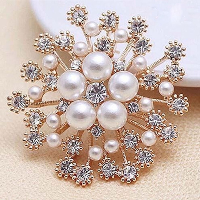 Wanita Mewah Fashion Austria Kristal Snowflake Mutiara Bros Dan Pin Syal