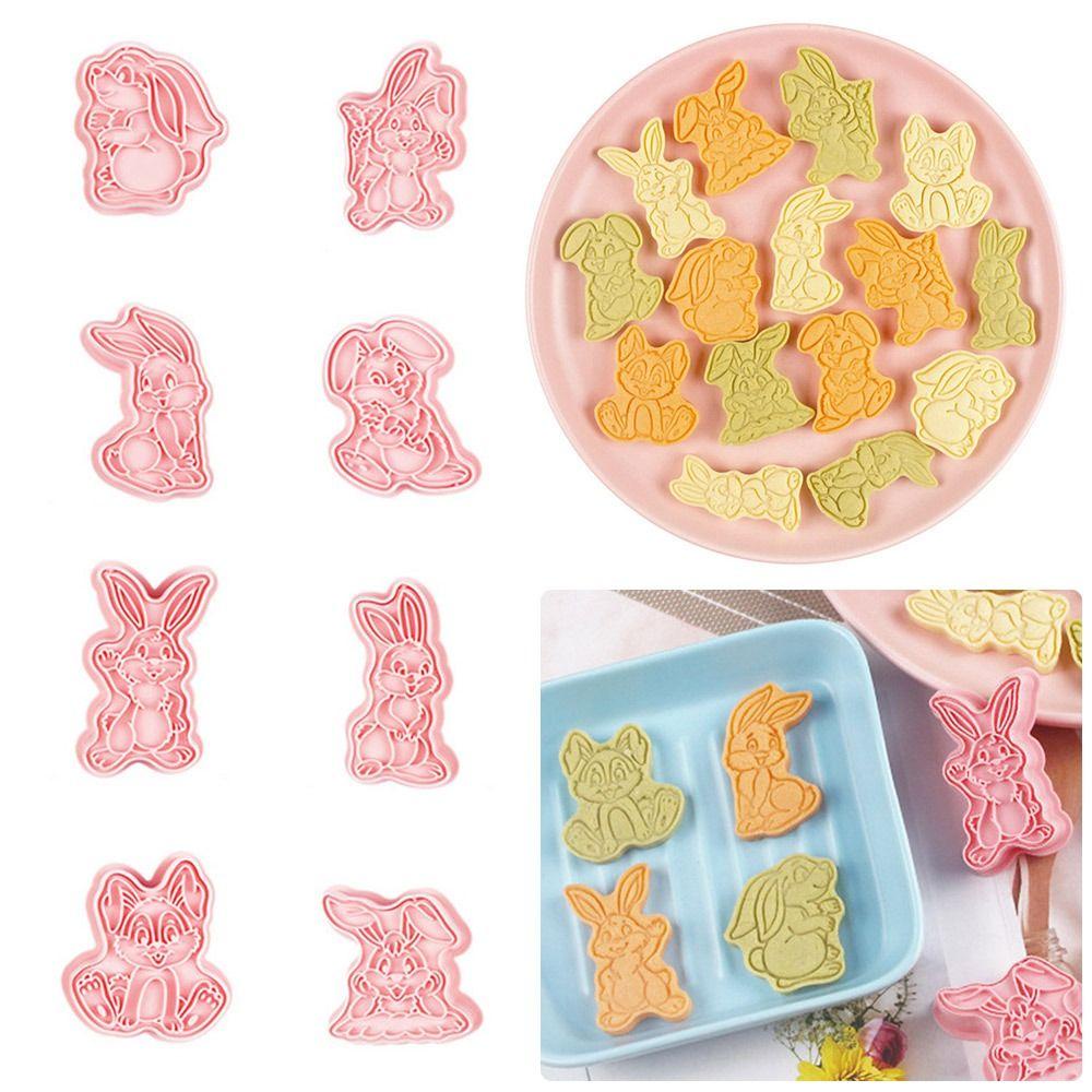 Preva 8pcs/set 3D Easter Rabbit Alat Kue Pastry Dekorasi Plastik Bunny Cookie Cutter