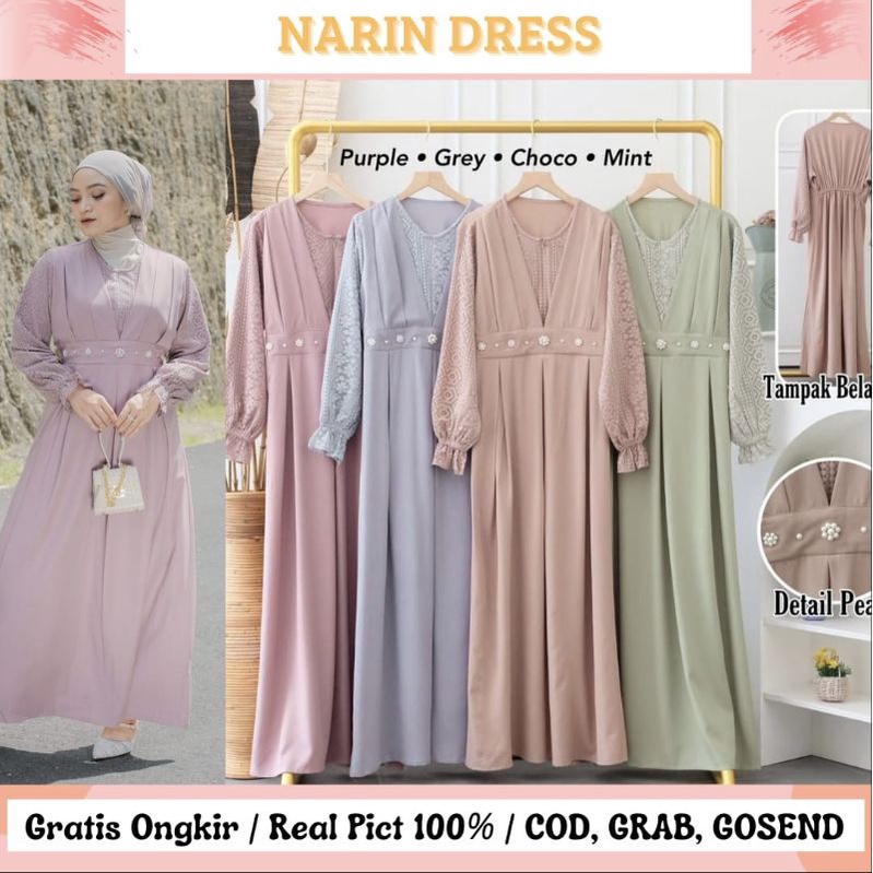 NARIN DRESS /DRESS BRUKAT/GAMIS BRUKAT HIJAU SAGE /BAJU KONDANGAN /GAMIS BRUKAT BUSUI