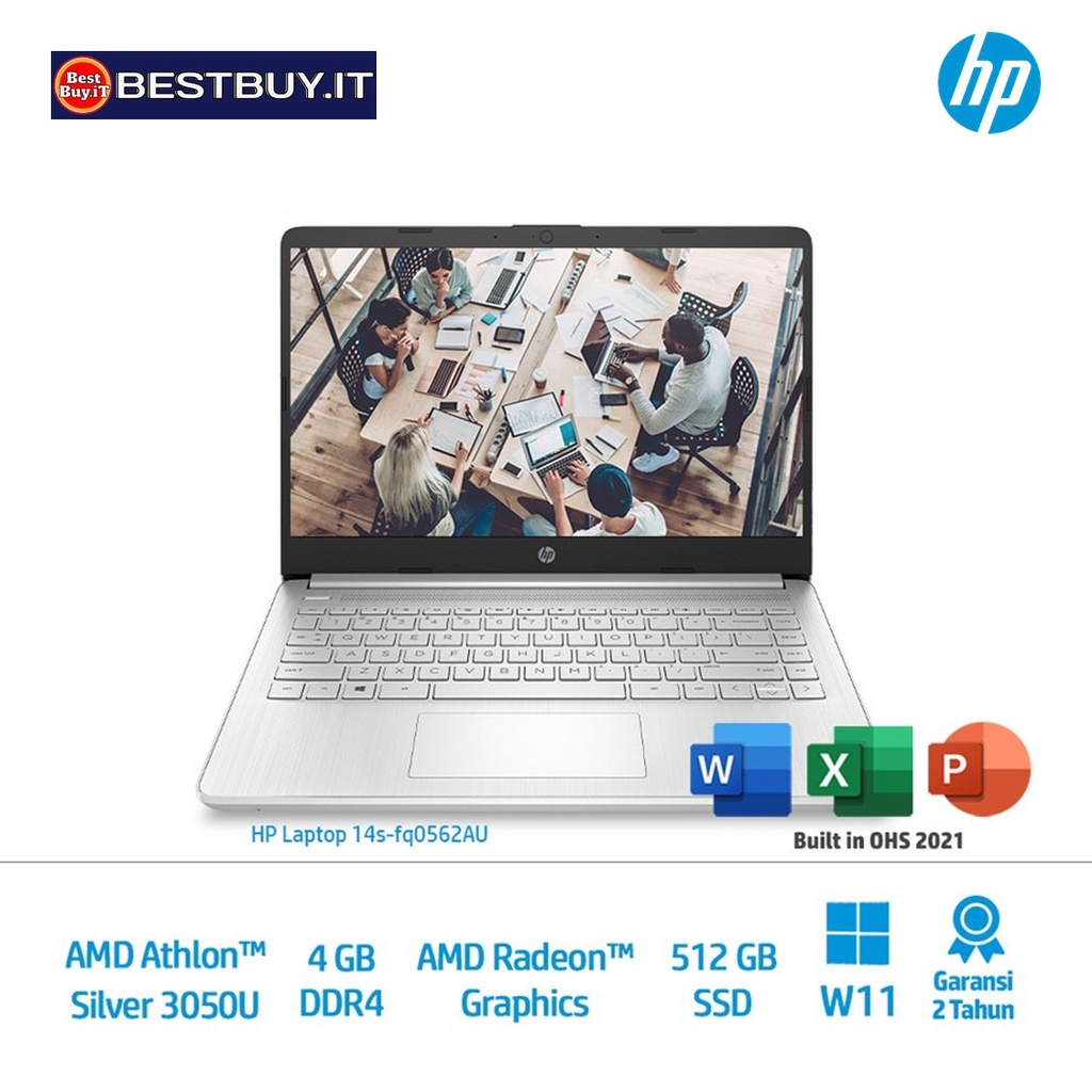 LAPTOP HP 14s-fq0562AU ATHLON 3050U 4GB SSD 512GB 14" WINDOWS OHS