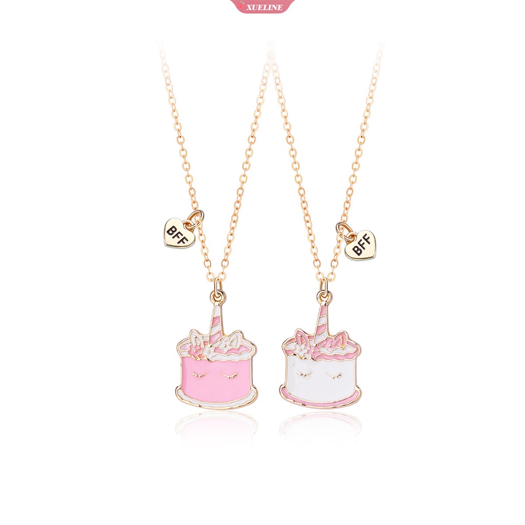 2pcs/set Duawarna Kartun drip Minyak Paduan unicorn Kue Teman Baik Kalung BFF Persahabatan Perhiasan Hadiah Anak [ZXL]