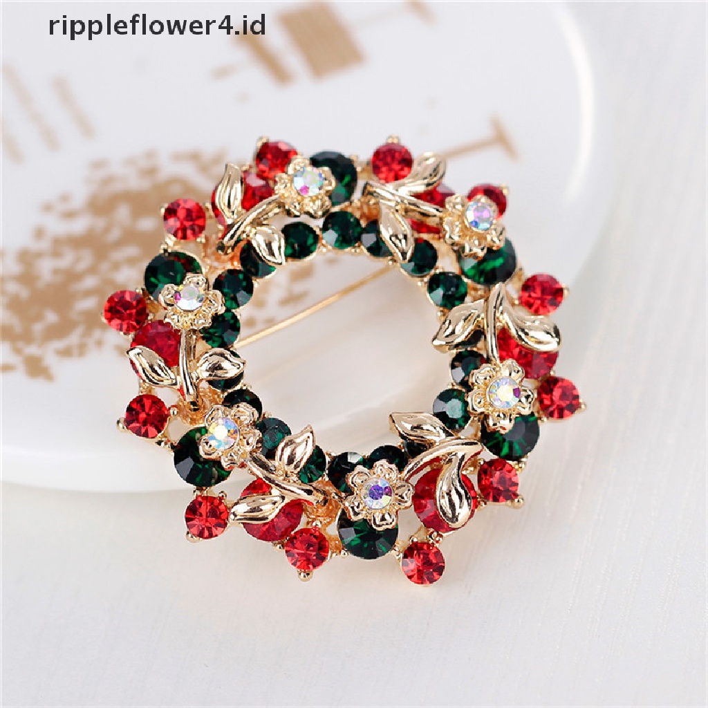 {rippleflower4.id} Perhiasan Kristal Panas Bulat Garland Natal Bros Pin Hadiah Pesta Santa Claus~