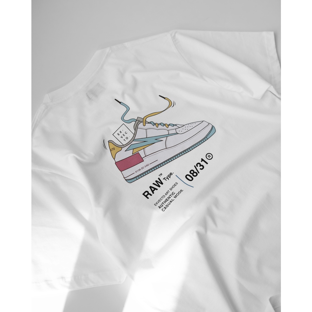 Kaos pria exvecto Raw Shoes white