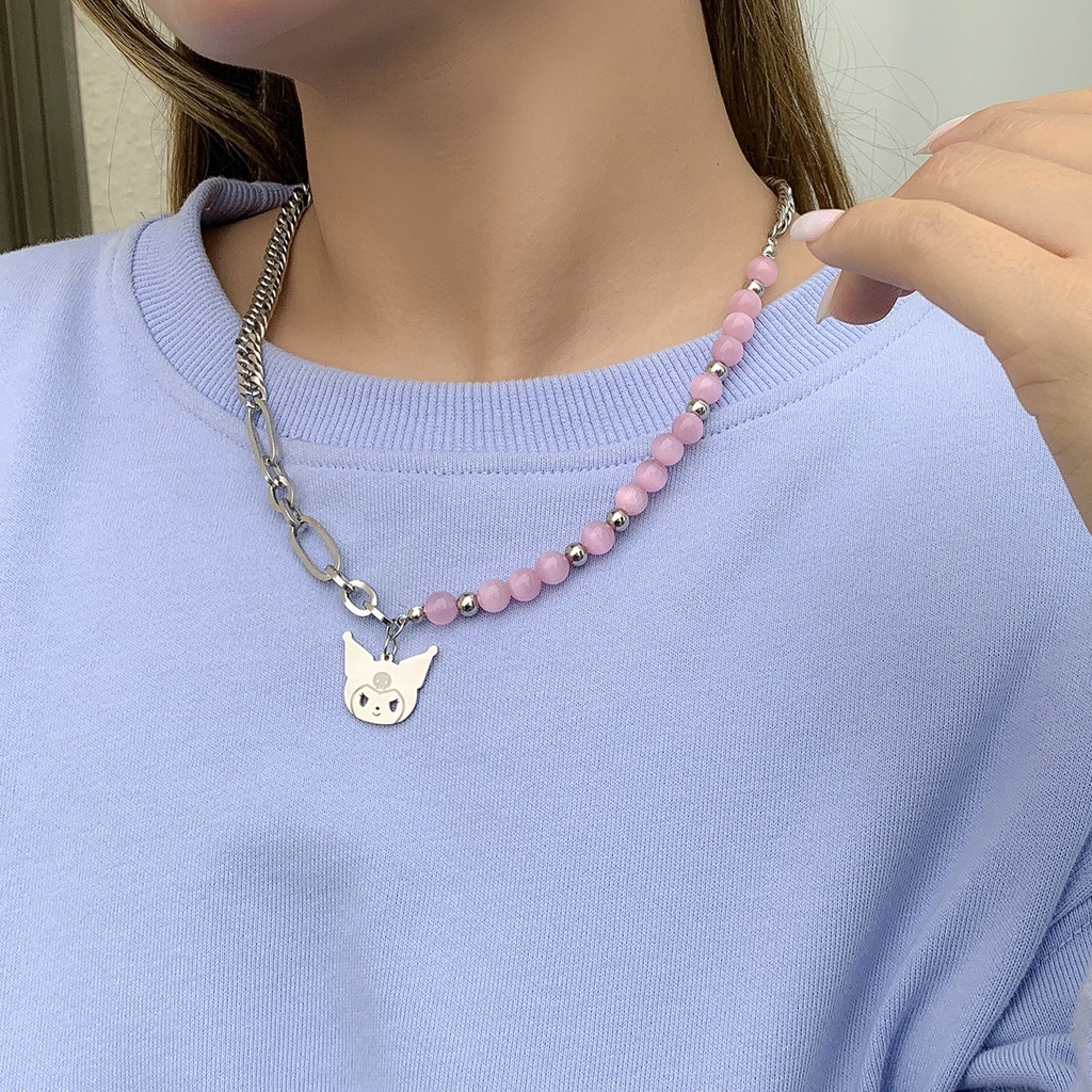 Wanita Korea ins Lucu Kuromi Liontin Baja Titanium Kerah Rantai Tidak Teratur splicing Kalung Hadiah Hari Valentine