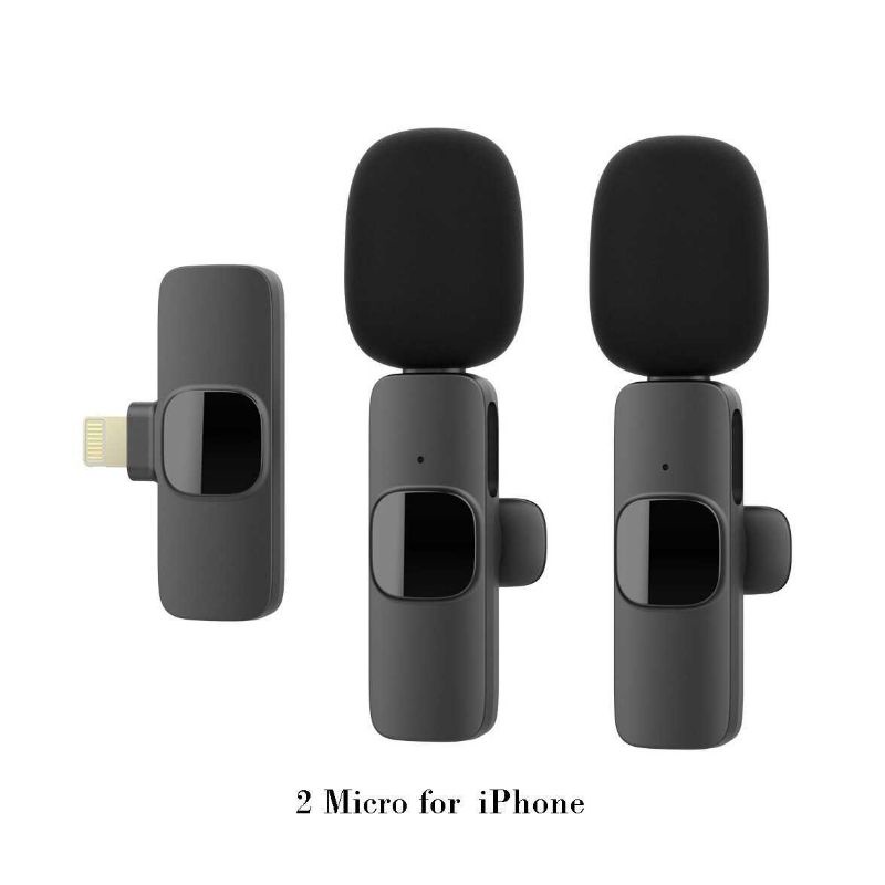 Wireless Microphone Clip On HP Android Type C Iphone Lightning Mic Clip On Wireless 2 Mic