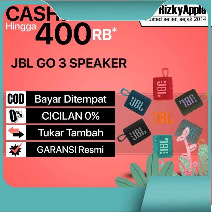 JBL Go 3 Portable Bluetooth Speaker Mini Wireless Go3 Original Garansi - RESMI, BLACK