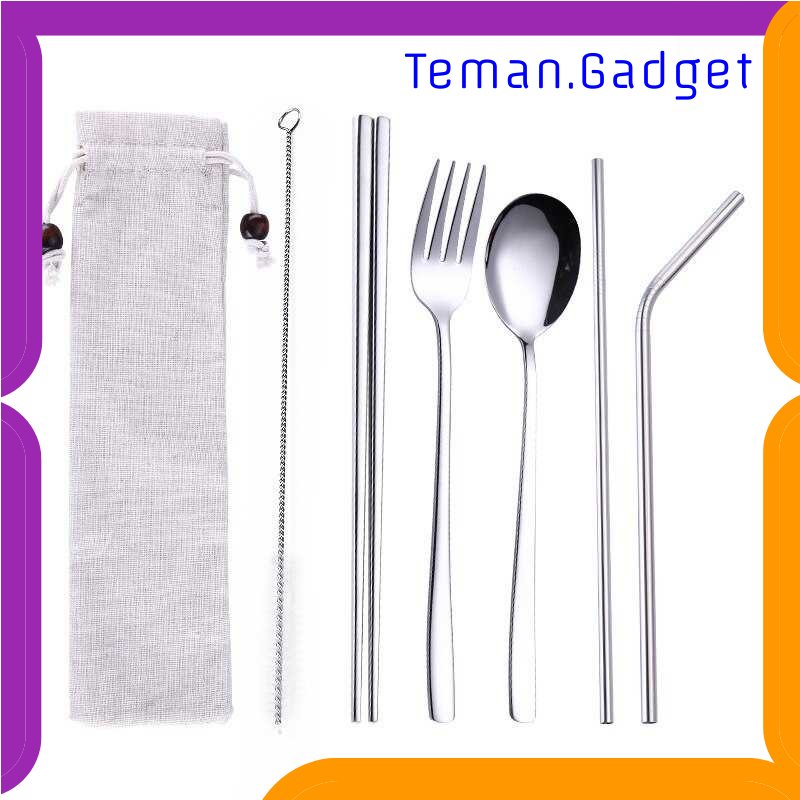 TG - DPR Tofok Cutlery Set Perlengkapan Makan Sendok Garpu Beige Cloth Bag - T1